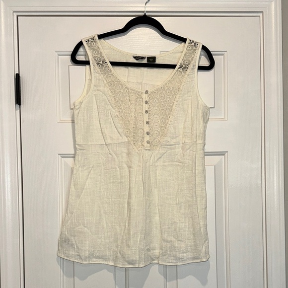 Eddie Bauer Cream Lace Button Tank Top size large - Picture 1 of 8